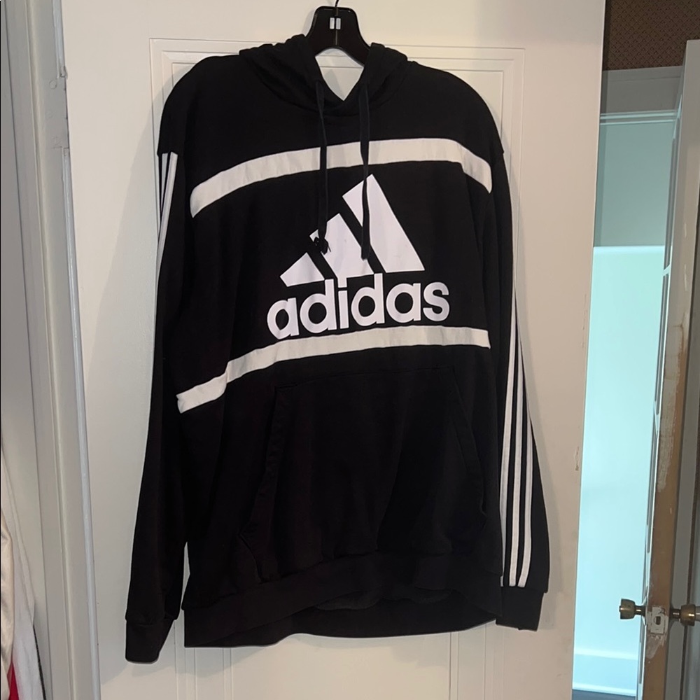 Adidas Black and White Sweatshirt with Iconic Stripes